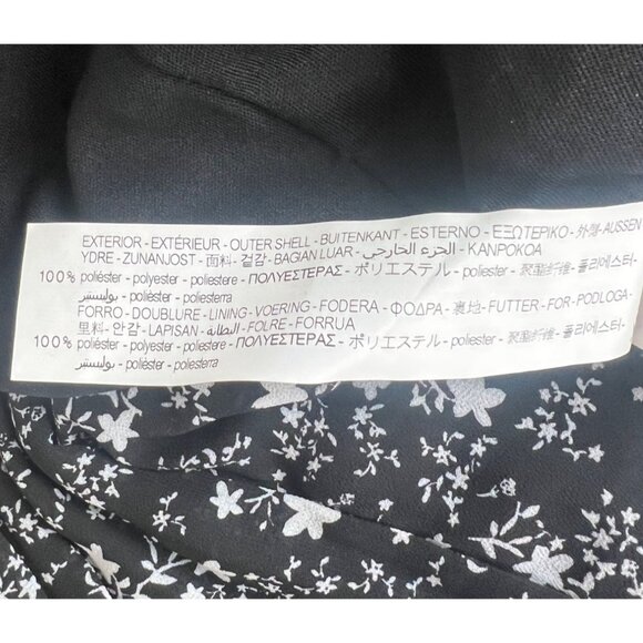 Zara Basic Black & White Floral Pleated Mini Dress Long Sleeves XS - Picture 6 of 15
